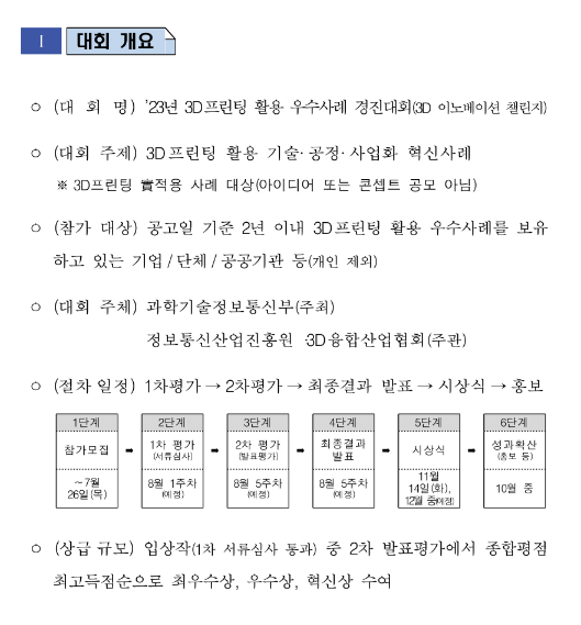 2023년 3D프린팅 활용 우수사례 경진대회(3D 이노베이션 챌린지) 참가기업 모집 공고 2023년 3D프린팅 활용 우수사례 경진대회(3D 이노베이션 챌린지) 참가기업 모집 공고