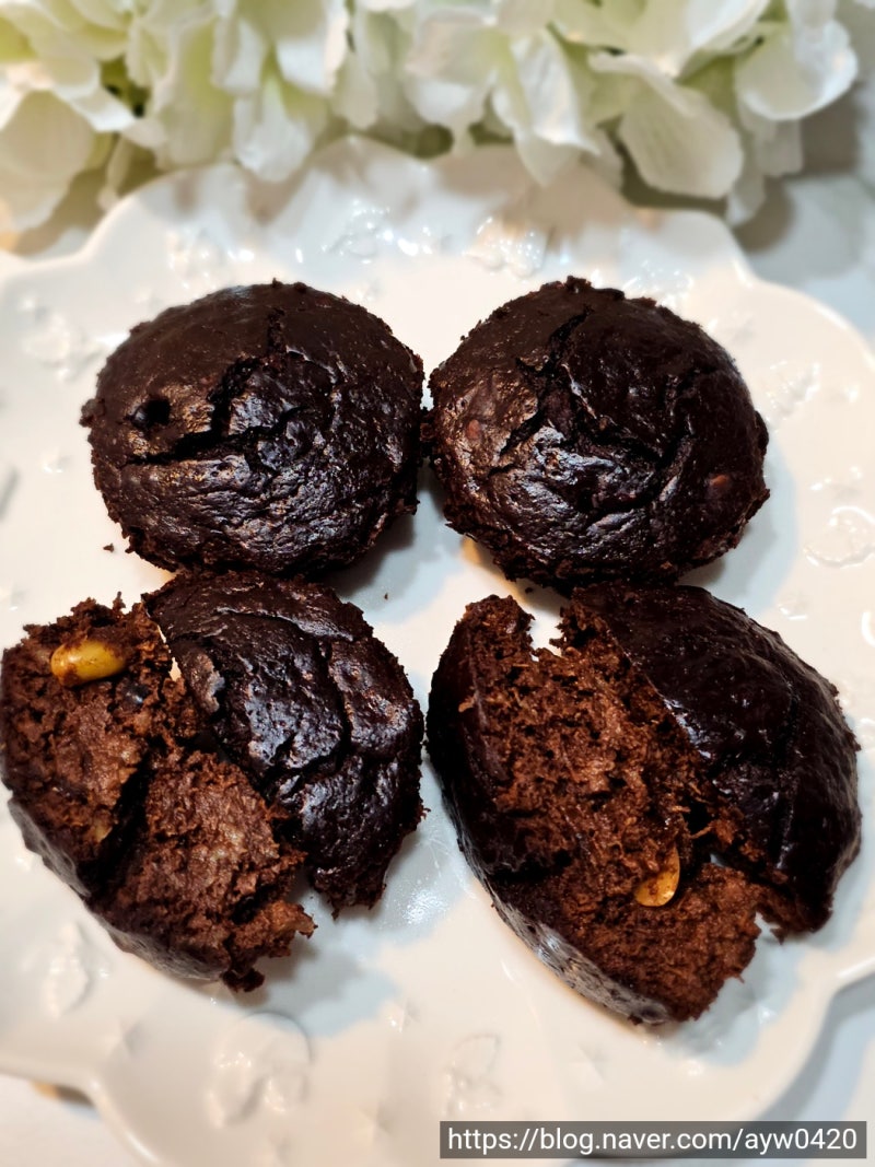 당뇨간식 저당 저칼로리 초코머핀만들기 노밀가루 견과류빵 간단한 홈베이킹 촉촉하고 진한....