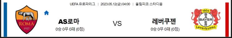  [유로파 4강 예측]프로토 54회차 AS로마와 바이엘 레버쿠젠 UEL 1차전 올림피코 스타디움