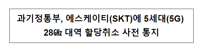 과기정통부, 에스케이티(SKT)에 5세대(5G) 28GHz 대역 할당취소 사전 통지