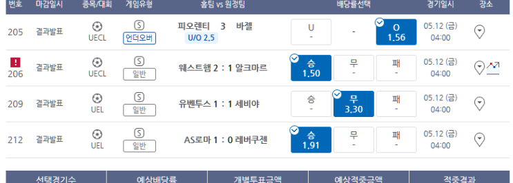 프로토 5/11일 유로파 및 컨프런스 4강 1차전 적중 프로토 5/11일 유로파 및 컨프런스 4강 1차전 적중