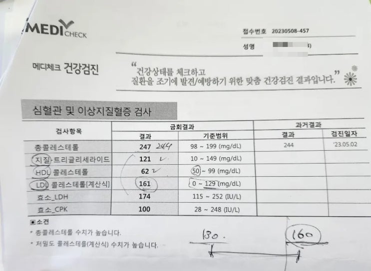  콜레스테롤 고지혈증 진단 수치 검사 LDL HDL 중성지방 수치기준