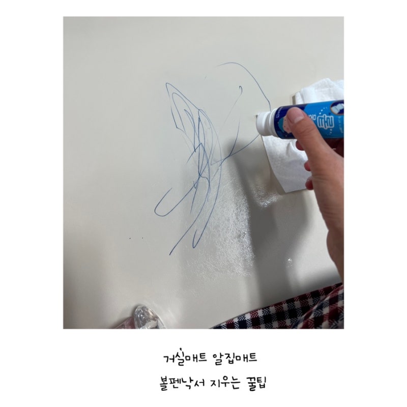 거실매트 알집매트 볼펜 낙서 지우는법 리뷰(물파스VS향수)