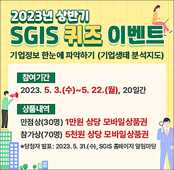 SGIS 퀴즈이벤트(상품권 5천원등 100명)추첨 SGIS 퀴즈이벤트(상품권 5천원등 100명)추첨