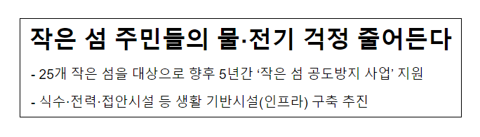 작은 섬 주민들의 물·전기 걱정 줄어든다 작은 섬 주민들의 물·전기 걱정 줄어든다