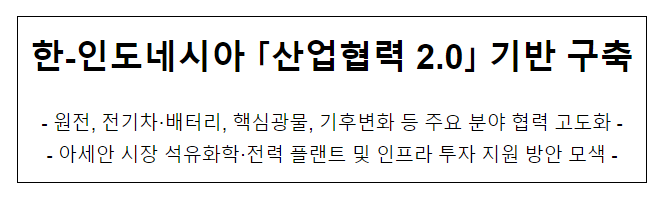 한-인도네시아 「산업협력 2.0」 기반 구축 한-인도네시아 「산업협력 2.0」 기반 구축