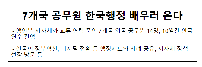 7개국 공무원 한국행정 배우러 온다 7개국 공무원 한국행정 배우러 온다