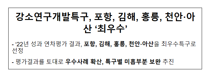 강소연구개발특구, 포항, 김해, 홍릉, 천안·아산 ‘최우수’_과학기술정보통신부 강소연구개발특구, 포항, 김해, 홍릉, 천안·아산 ‘최우수’_과학기술정보통신부