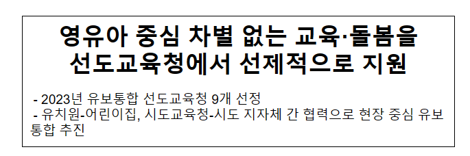 영유아 중심 차별 없는 교육·돌봄을 선도교육청에서 선제적으로 지원 영유아 중심 차별 없는 교육·돌봄을 선도교육청에서 선제적으로 지원
