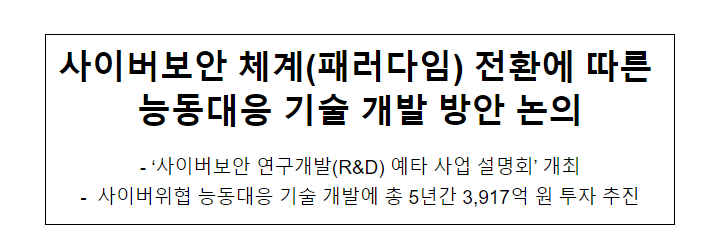 사이버보안 연구개발(R&D) 예타 사업 설명회 개최 사이버보안 연구개발(R&D) 예타 사업 설명회 개최