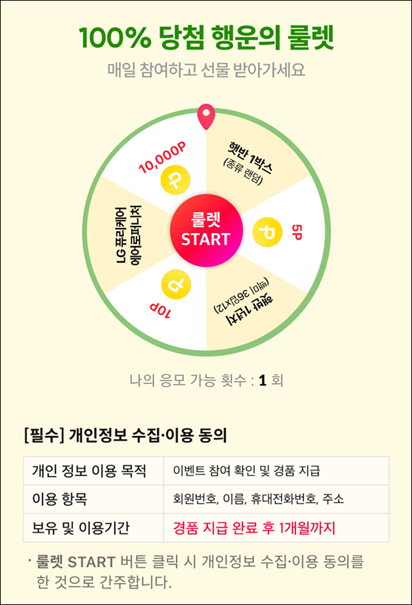 11번가 행운의 룰렛이벤트(랜덤 포인트 및 햇반등)즉당