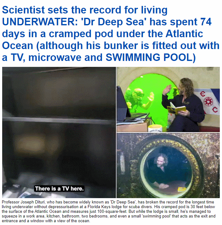 세계 최장 수중 생활 기록...미 대학 교수 VIDEO: Florida man breaks record for living under water