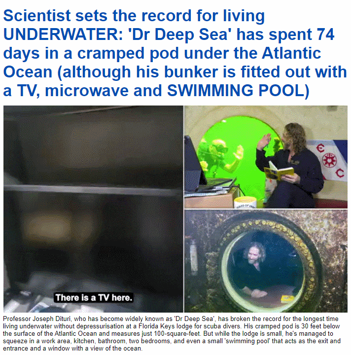  세계 최장 수중 생활 기록...미 대학 교수 VIDEO: Florida man breaks record for living under water
