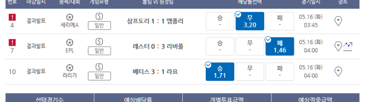 프로토 5/15일 월요일 3경기 올킬 적중 프로토 5/15일 월요일 3경기 올킬 적중