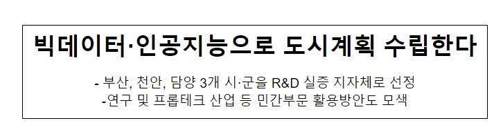 빅데이터·인공지능으로 도시계획 수립한다, 부산, 천안, 담양 3개 시·군을 R&D 실증 지자체로 선정