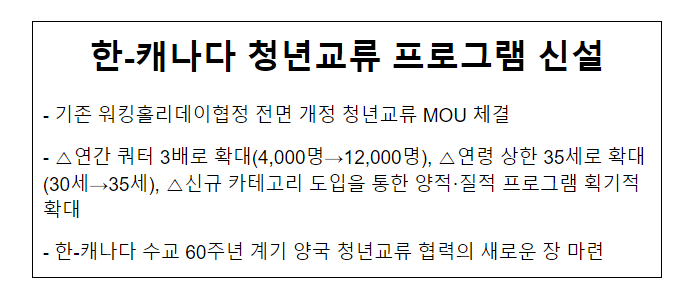 한-캐나다 청년교류 프로그램 신설_외교부 한-캐나다 청년교류 프로그램 신설_외교부
