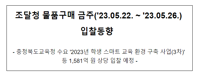 물품구매 금주(’23.05.22. ~ ’23.05.26.) 입찰동향_조달청