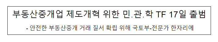 부동산중개업 제도개혁 위한 민·관·학 TF 17일 출범 부동산중개업 제도개혁 위한 민·관·학 TF 17일 출범