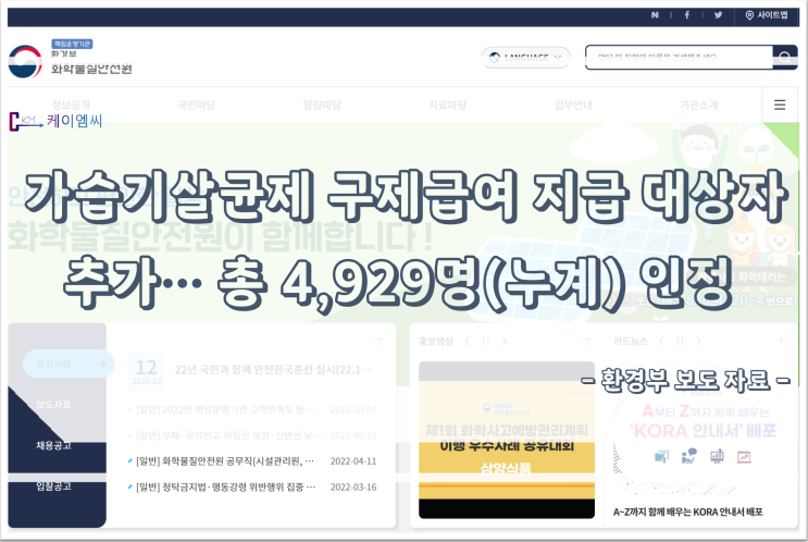 [ 주식회사 케이엠씨 ] 가습기살균제 구제급여 지급 대상자 추가‧‧‧ 총 4,929명(누계) 인정