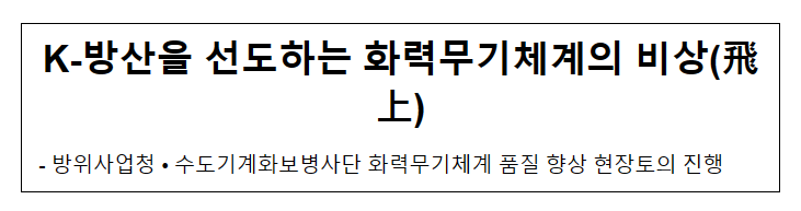 K-방산을 선도하는 화력무기체계의 비상(화력무기체계 품질 향상 현장토의) K-방산을 선도하는 화력무기체계의 비상(화력무기체계 품질 향상 현장토의)