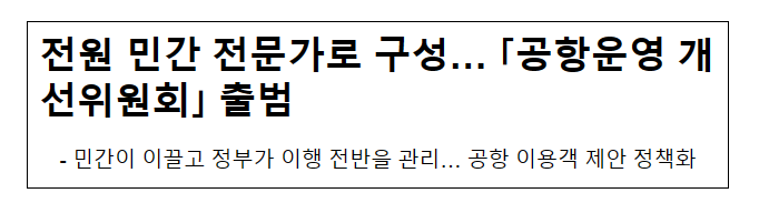 전원 민간 전문가로 구성… 「공항운영 개선위원회」 출범 전원 민간 전문가로 구성… 「공항운영 개선위원회」 출범