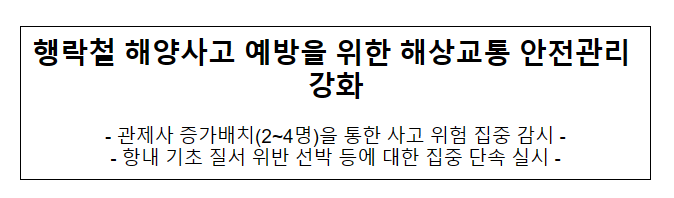 행락철 해양사고 예방을 위한 해상교통 안전관리 강화 행락철 해양사고 예방을 위한 해상교통 안전관리 강화