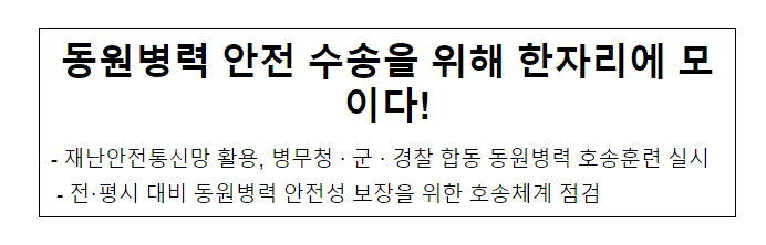 동원병력 안전 수송을 위해 한자리에 모이다!_병무청 동원병력 안전 수송을 위해 한자리에 모이다!_병무청