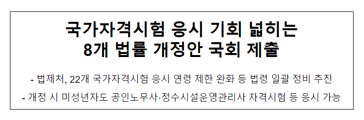 국가자격시험 응시 기회 넓히는 8개 법률 개정안 국회 제출 국가자격시험 응시 기회 넓히는 8개 법률 개정안 국회 제출