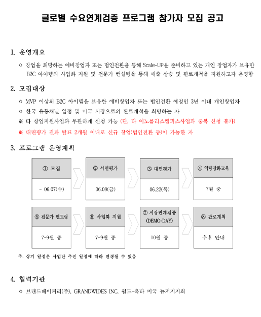 글로벌 수요연계검증 프로그램 참가자 모집 공고 글로벌 수요연계검증 프로그램 참가자 모집 공고