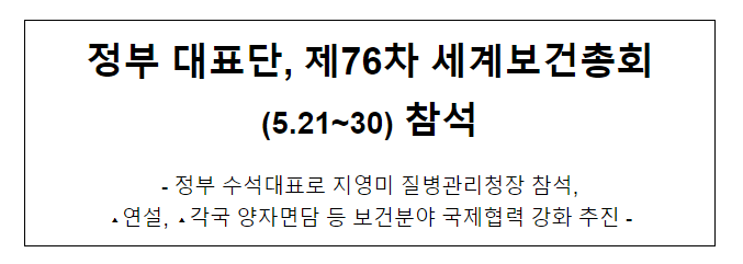 정부 대표단, 제76차 세계보건총회(5.21~30) 참석 정부 대표단, 제76차 세계보건총회(5.21~30) 참석
