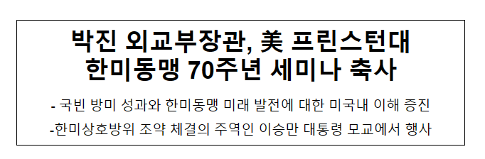 박진 외교부장관, 美 프린스턴대 한미동맹 70주년 세미나 축사 박진 외교부장관, 美 프린스턴대 한미동맹 70주년 세미나 축사