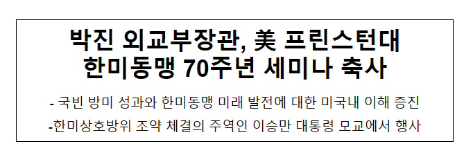 박진 외교부장관, 美 프린스턴대 한미동맹 70주년 세미나 축사