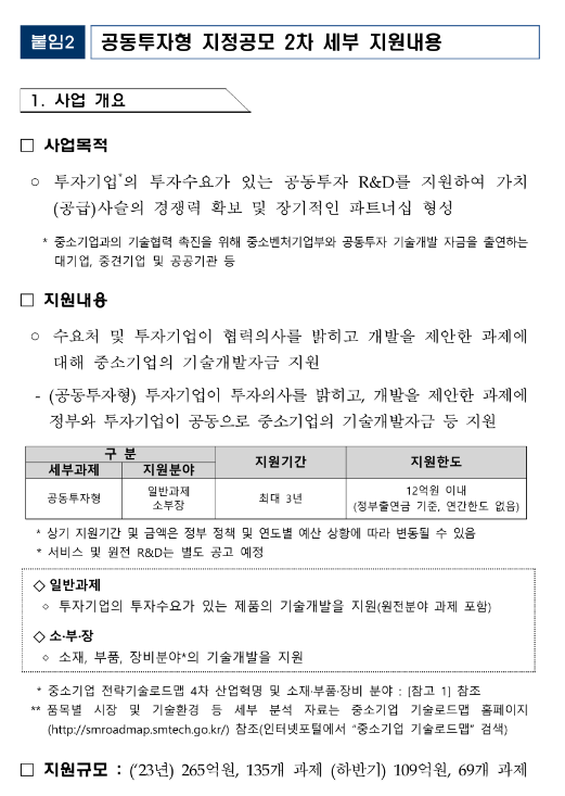 2023년 2차 중소기업 구매조건부신제품개발사업 공동투자형 과제 지정공모 시행계획 공고 2023년 2차 중소기업 구매조건부신제품개발사업 공동투자형 과제 지정공모 시행계획 공고