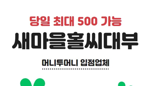  새마을홀씨대부 무직자 당일최대 500만원 월이자 8만원