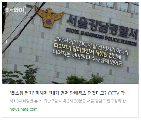 '풀스윙 펀치' 피해자 "내가 먼저 담배꽁초 던졌다고? CCTV 각도상 오해" '풀스윙 펀치' 피해자 "내가 먼저 담배꽁초 던졌다고? CCTV 각도상 오해"