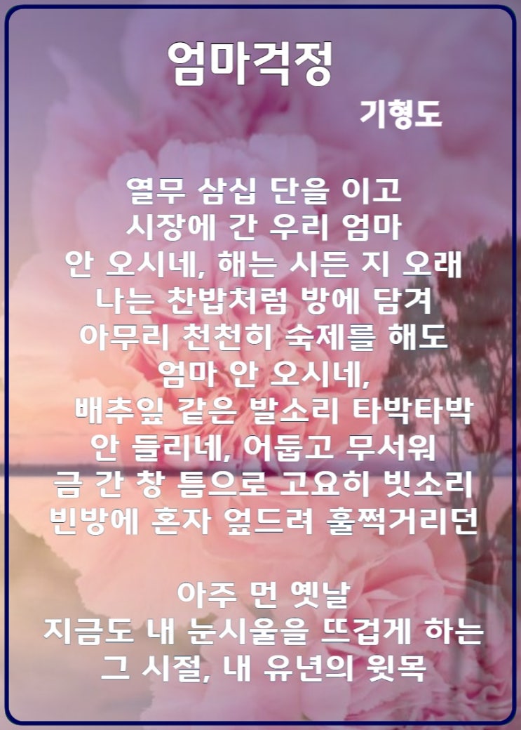  쓸쓸한 유년의 기억 기형도 엄마걱정