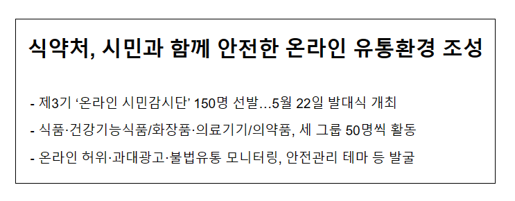 식약처, 시민과 함께 안전한 온라인 유통환경 조성