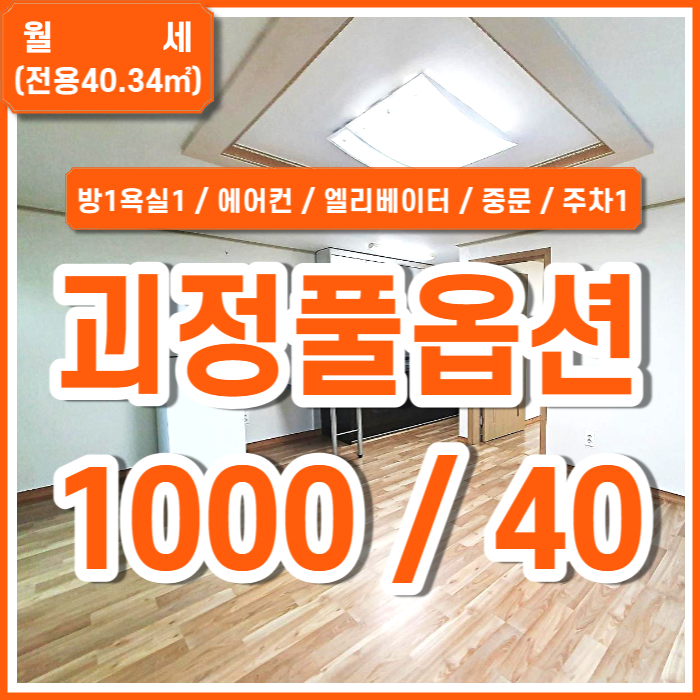  [월세] 부산시 사하구 괴정동풀옵션원룸 방1 욕실1 주방 거실 보일러실 엘리베이터 에어컨 냉장고 중문있음 싱크대깔끔 주차1대