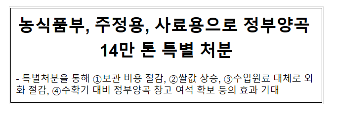 농식품부, 주정용, 사료용으로 정부양곡 14만 톤 특별 처분_농림축산식품부