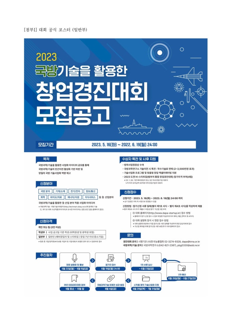 2023 국방기술을 활용한 창업경진대회 개최 공고
