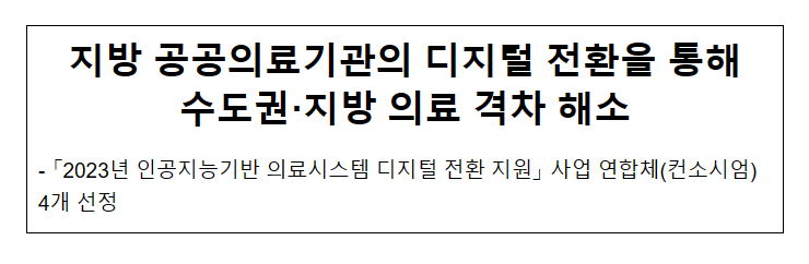 지방 공공의료기관의 디지털 전환을 통해 수도권·지방 의료 격차 해소