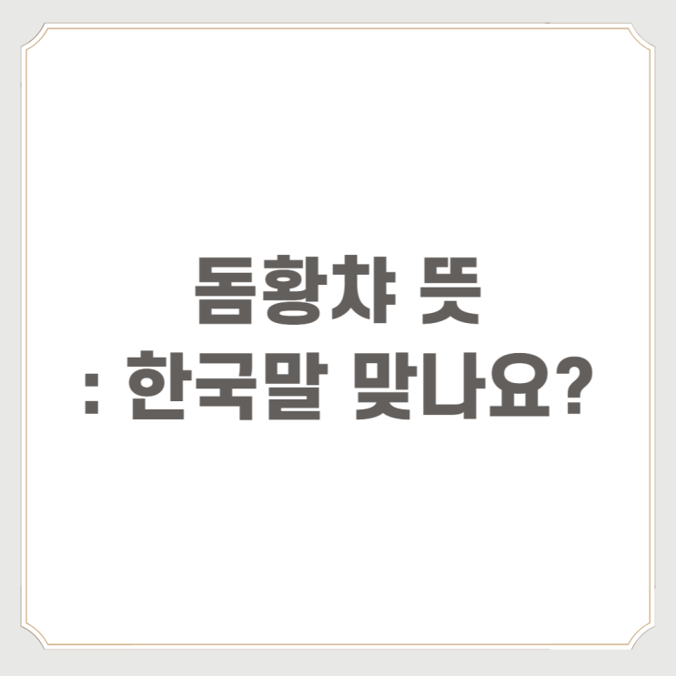 돔황챠 뜻 : 한국말 맞나요?