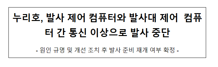 누리호, 발사 제어 컴퓨터와 발사대 제어 컴퓨터 간 통신 이상으로 발사 중단