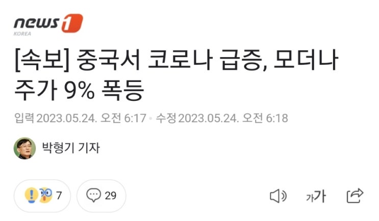 [속보] 중국서 코로나 급증, 모더나 주가 9% 폭등