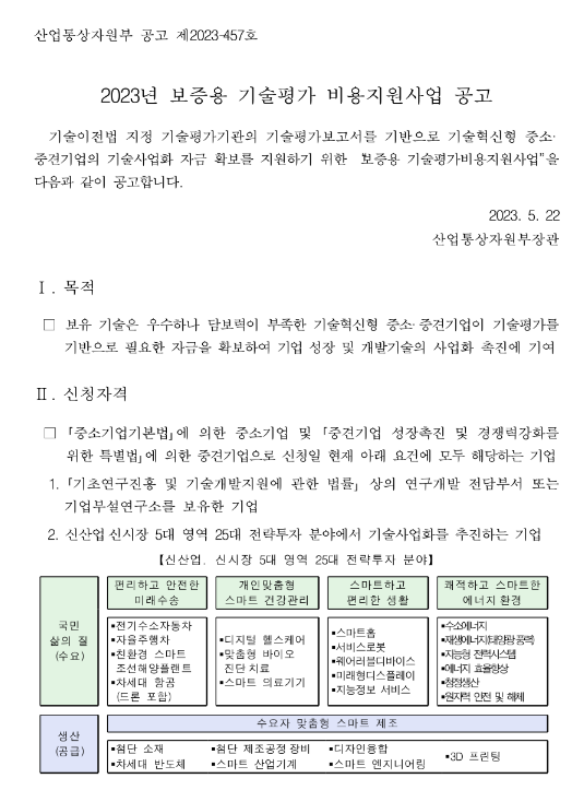 2023년 보증용 기술평가 비용지원사업 공고