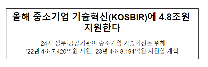 올해 중소기업 기술혁신(KOSBIR)에 4.8조원 지원한다 올해 중소기업 기술혁신(KOSBIR)에 4.8조원 지원한다