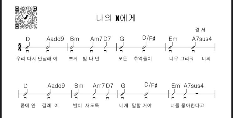  나의 X에게 - 경서  / 기타 커버/ 기타악보 / 쉬운기타 / guitar cover / TAB 악보 / 쉬운버전으로 기타치기!