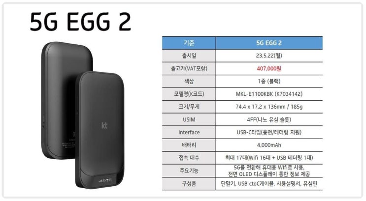  KT 5G EGG2 출고가 출시일 및 스펙 알아보기!(사용방법)