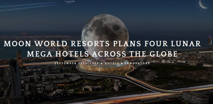두바이, 달을 옮겨 놓는 초대형 리조트 만든다 VIDEO: MOON WORLD RESORTS PLANS FOUR LUNAR MEGA HOTELS ACROSS THE GLOBE