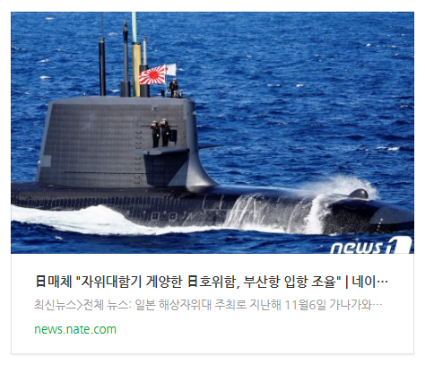 日매체 "자위대함기 게양한 日호위함, 부산항 입항 조율" 日매체 "자위대함기 게양한 日호위함, 부산항 입항 조율"